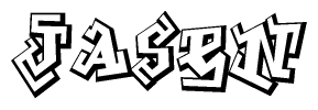 The image is a stylized representation of the letters Jasen designed to mimic the look of graffiti text. The letters are bold and have a three-dimensional appearance, with emphasis on angles and shadowing effects.