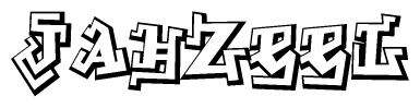 The clipart image depicts the word Jahzeel in a style reminiscent of graffiti. The letters are drawn in a bold, block-like script with sharp angles and a three-dimensional appearance.