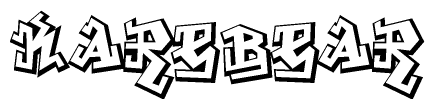 The image is a stylized representation of the letters Karebear designed to mimic the look of graffiti text. The letters are bold and have a three-dimensional appearance, with emphasis on angles and shadowing effects.