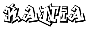 The image is a stylized representation of the letters Kania designed to mimic the look of graffiti text. The letters are bold and have a three-dimensional appearance, with emphasis on angles and shadowing effects.