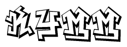 The image is a stylized representation of the letters Kymm designed to mimic the look of graffiti text. The letters are bold and have a three-dimensional appearance, with emphasis on angles and shadowing effects.