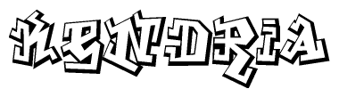 The clipart image depicts the word Kendria in a style reminiscent of graffiti. The letters are drawn in a bold, block-like script with sharp angles and a three-dimensional appearance.