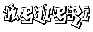 The image is a stylized representation of the letters Keneri designed to mimic the look of graffiti text. The letters are bold and have a three-dimensional appearance, with emphasis on angles and shadowing effects.