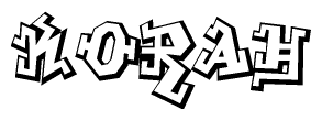 The clipart image depicts the word Korah in a style reminiscent of graffiti. The letters are drawn in a bold, block-like script with sharp angles and a three-dimensional appearance.