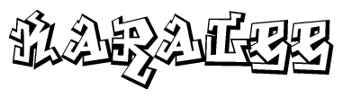 The clipart image depicts the word Karalee in a style reminiscent of graffiti. The letters are drawn in a bold, block-like script with sharp angles and a three-dimensional appearance.