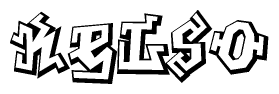 The clipart image depicts the word Kelso in a style reminiscent of graffiti. The letters are drawn in a bold, block-like script with sharp angles and a three-dimensional appearance.