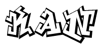 The clipart image depicts the word Kan in a style reminiscent of graffiti. The letters are drawn in a bold, block-like script with sharp angles and a three-dimensional appearance.