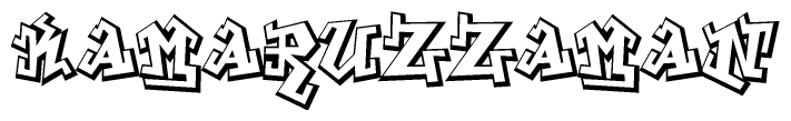 The clipart image depicts the word Kamaruzzaman in a style reminiscent of graffiti. The letters are drawn in a bold, block-like script with sharp angles and a three-dimensional appearance.