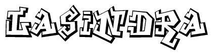The image is a stylized representation of the letters Lasindra designed to mimic the look of graffiti text. The letters are bold and have a three-dimensional appearance, with emphasis on angles and shadowing effects.