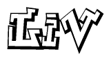 The clipart image depicts the word Liv in a style reminiscent of graffiti. The letters are drawn in a bold, block-like script with sharp angles and a three-dimensional appearance.