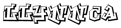 The image is a stylized representation of the letters Llynnca designed to mimic the look of graffiti text. The letters are bold and have a three-dimensional appearance, with emphasis on angles and shadowing effects.