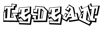 The image is a stylized representation of the letters Ledean designed to mimic the look of graffiti text. The letters are bold and have a three-dimensional appearance, with emphasis on angles and shadowing effects.