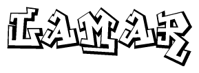 The image is a stylized representation of the letters Lamar designed to mimic the look of graffiti text. The letters are bold and have a three-dimensional appearance, with emphasis on angles and shadowing effects.
