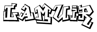 The image is a stylized representation of the letters Lamuir designed to mimic the look of graffiti text. The letters are bold and have a three-dimensional appearance, with emphasis on angles and shadowing effects.