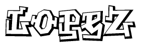 The clipart image depicts the word Lopez in a style reminiscent of graffiti. The letters are drawn in a bold, block-like script with sharp angles and a three-dimensional appearance.