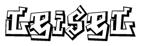 The clipart image depicts the word Leisel in a style reminiscent of graffiti. The letters are drawn in a bold, block-like script with sharp angles and a three-dimensional appearance.