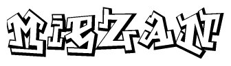 The clipart image depicts the word Miezan in a style reminiscent of graffiti. The letters are drawn in a bold, block-like script with sharp angles and a three-dimensional appearance.