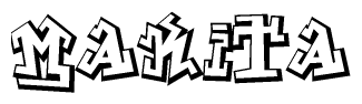 The clipart image depicts the word Makita in a style reminiscent of graffiti. The letters are drawn in a bold, block-like script with sharp angles and a three-dimensional appearance.