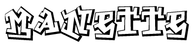 The clipart image depicts the word Manette in a style reminiscent of graffiti. The letters are drawn in a bold, block-like script with sharp angles and a three-dimensional appearance.
