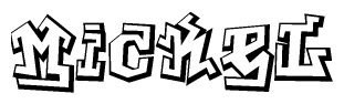 The clipart image depicts the word Mickel in a style reminiscent of graffiti. The letters are drawn in a bold, block-like script with sharp angles and a three-dimensional appearance.