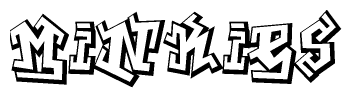 The image is a stylized representation of the letters Minkies designed to mimic the look of graffiti text. The letters are bold and have a three-dimensional appearance, with emphasis on angles and shadowing effects.