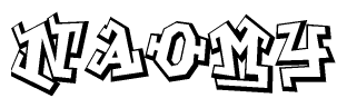 The clipart image depicts the word Naomy in a style reminiscent of graffiti. The letters are drawn in a bold, block-like script with sharp angles and a three-dimensional appearance.