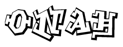 The image is a stylized representation of the letters Onah designed to mimic the look of graffiti text. The letters are bold and have a three-dimensional appearance, with emphasis on angles and shadowing effects.
