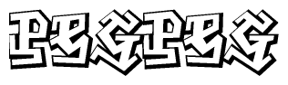 The image is a stylized representation of the letters Pegpeg designed to mimic the look of graffiti text. The letters are bold and have a three-dimensional appearance, with emphasis on angles and shadowing effects.