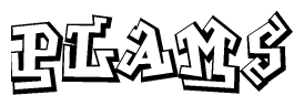 The clipart image depicts the word Plams in a style reminiscent of graffiti. The letters are drawn in a bold, block-like script with sharp angles and a three-dimensional appearance.