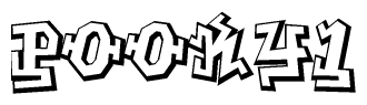 The image is a stylized representation of the letters Pooky1 designed to mimic the look of graffiti text. The letters are bold and have a three-dimensional appearance, with emphasis on angles and shadowing effects.