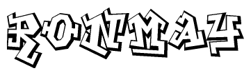 The clipart image depicts the word Ronmay in a style reminiscent of graffiti. The letters are drawn in a bold, block-like script with sharp angles and a three-dimensional appearance.
