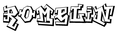 The image is a stylized representation of the letters Romelin designed to mimic the look of graffiti text. The letters are bold and have a three-dimensional appearance, with emphasis on angles and shadowing effects.