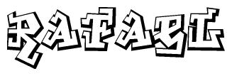   The clipart image depicts the word Rafael in a style reminiscent of graffiti. The letters are drawn in a bold, block-like script with sharp angles and a three-dimensional appearance. 