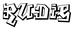 The clipart image depicts the word Rudie in a style reminiscent of graffiti. The letters are drawn in a bold, block-like script with sharp angles and a three-dimensional appearance.