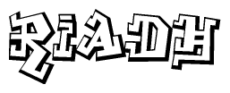 The clipart image depicts the word Riadh in a style reminiscent of graffiti. The letters are drawn in a bold, block-like script with sharp angles and a three-dimensional appearance.