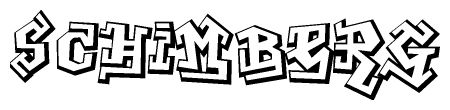 The image is a stylized representation of the letters Schimberg designed to mimic the look of graffiti text. The letters are bold and have a three-dimensional appearance, with emphasis on angles and shadowing effects.