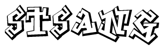 The clipart image depicts the word Stsang in a style reminiscent of graffiti. The letters are drawn in a bold, block-like script with sharp angles and a three-dimensional appearance.