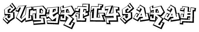 The clipart image depicts the word Superflysarah in a style reminiscent of graffiti. The letters are drawn in a bold, block-like script with sharp angles and a three-dimensional appearance.