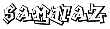 The clipart image depicts the word Samnaz in a style reminiscent of graffiti. The letters are drawn in a bold, block-like script with sharp angles and a three-dimensional appearance.