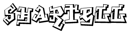 The clipart image depicts the word Shartell in a style reminiscent of graffiti. The letters are drawn in a bold, block-like script with sharp angles and a three-dimensional appearance.
