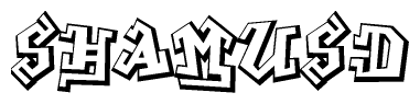 The image is a stylized representation of the letters Shamusd designed to mimic the look of graffiti text. The letters are bold and have a three-dimensional appearance, with emphasis on angles and shadowing effects.