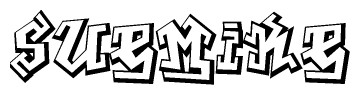 The image is a stylized representation of the letters Suemike designed to mimic the look of graffiti text. The letters are bold and have a three-dimensional appearance, with emphasis on angles and shadowing effects.