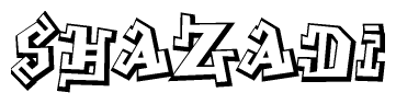 The clipart image depicts the word Shazadi in a style reminiscent of graffiti. The letters are drawn in a bold, block-like script with sharp angles and a three-dimensional appearance.