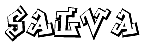 The clipart image depicts the word Salva in a style reminiscent of graffiti. The letters are drawn in a bold, block-like script with sharp angles and a three-dimensional appearance.