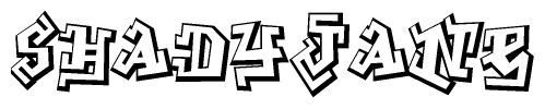 The clipart image depicts the word Shadyjane in a style reminiscent of graffiti. The letters are drawn in a bold, block-like script with sharp angles and a three-dimensional appearance.