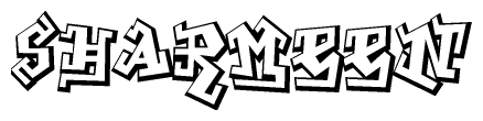 The clipart image depicts the word Sharmeen in a style reminiscent of graffiti. The letters are drawn in a bold, block-like script with sharp angles and a three-dimensional appearance.