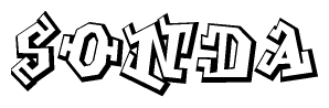 The clipart image depicts the word Sonda in a style reminiscent of graffiti. The letters are drawn in a bold, block-like script with sharp angles and a three-dimensional appearance.
