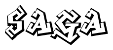 The clipart image depicts the word Saga in a style reminiscent of graffiti. The letters are drawn in a bold, block-like script with sharp angles and a three-dimensional appearance.