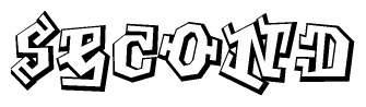 The clipart image depicts the word Second in a style reminiscent of graffiti. The letters are drawn in a bold, block-like script with sharp angles and a three-dimensional appearance.
