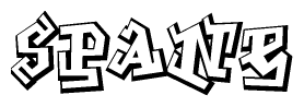 The image is a stylized representation of the letters Spane designed to mimic the look of graffiti text. The letters are bold and have a three-dimensional appearance, with emphasis on angles and shadowing effects.